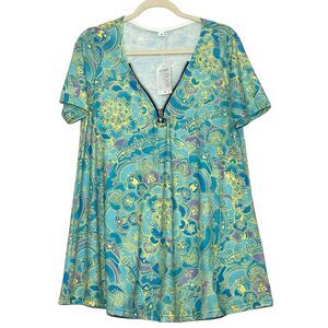 NWT Boho Style Zipped Neckline Women's Top/Blouse